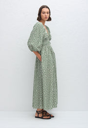 Shirred Plunge Button Dress - Vetiver - Matteau